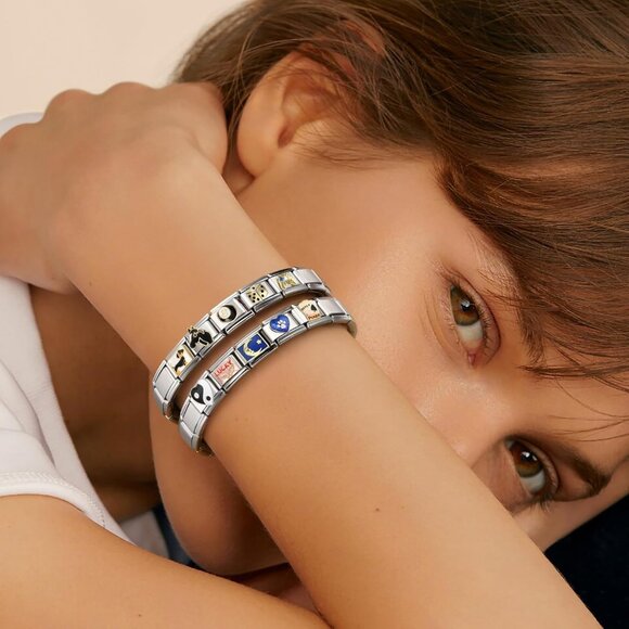 Italian Charm Bracelet with 20 Interchangeable Charms - Adjustable & Stylish - Picture 2 of 7